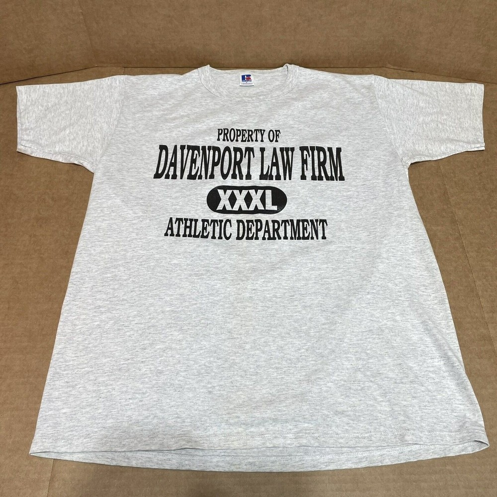 Vintage Russell Athletic T-Shirt, Grey, Large, Graphic Davenport Law Firm